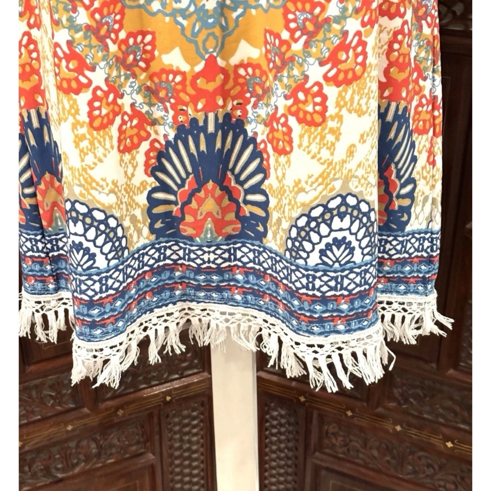 CALESSA BOHO TOP S/M RETRO FRINGE HIPPIE FESTIVAL COACHELLA DOPAMINE COVER UP - Picture 4 of 8